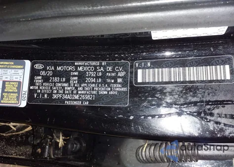 2021 Kia Forte Gt-Line z USA, uszkodzony, nr VIN 3KPF34AD2ME269821